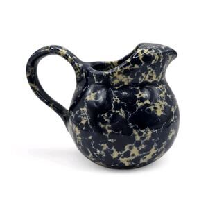 Vintage Dark Blue Spongeware Speckled Glaze Studio Pottery Creamer Pitcher